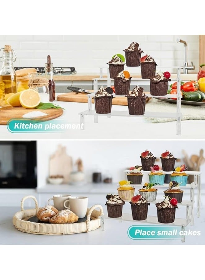 شو وو حامل عرض أكريليك، رف عرض أكريليك من أربع طبقات، حامل عرض متعدد المستويات، حوامل صغيرة لتزيين أسطح الخزائن والطاولات وتنظيمها، رفوف حلويات للحفلات، منظم مكياج، حامل عرض من الكريستال للأحجار الكريمة والديكور. - Image 3